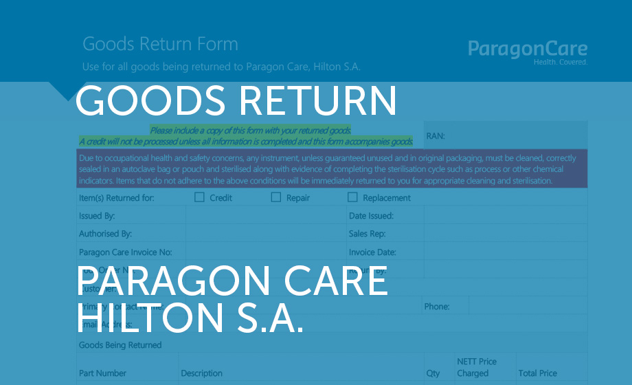 Goods Return Form - Paragon Care Hilton SA (v9.01)