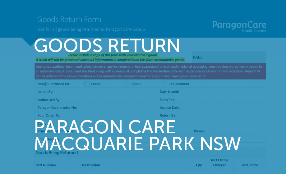 Goods Return Form - Paragon Care Macquarie Park NSW (v3.01)