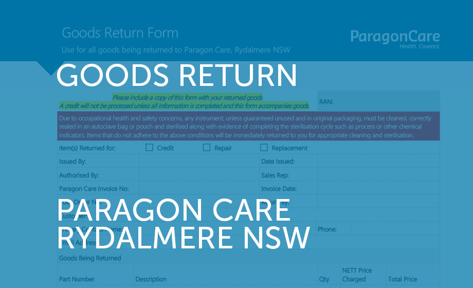 Goods Return Form - Paragon Care Rydalmere NSW (v2.00)